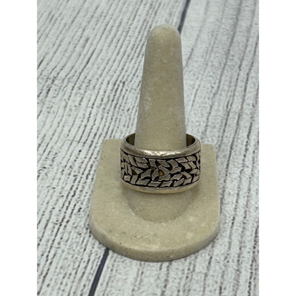 925 Sterling Silver Wide Band Chevron Braided Weave Pattern Ring Size 11